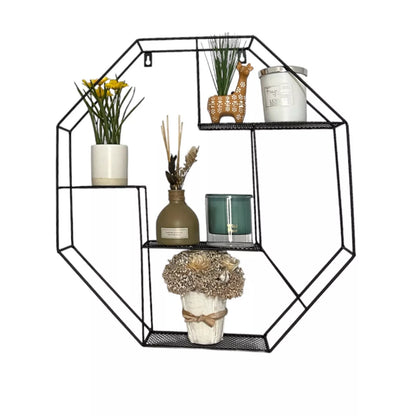 Metal Wire Floating Hexagon Wall Shelf