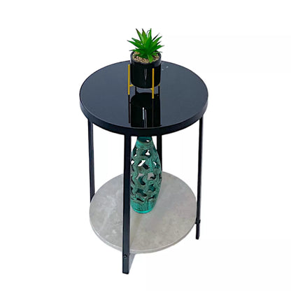 Black Side Table With Dark Mirrored Glass