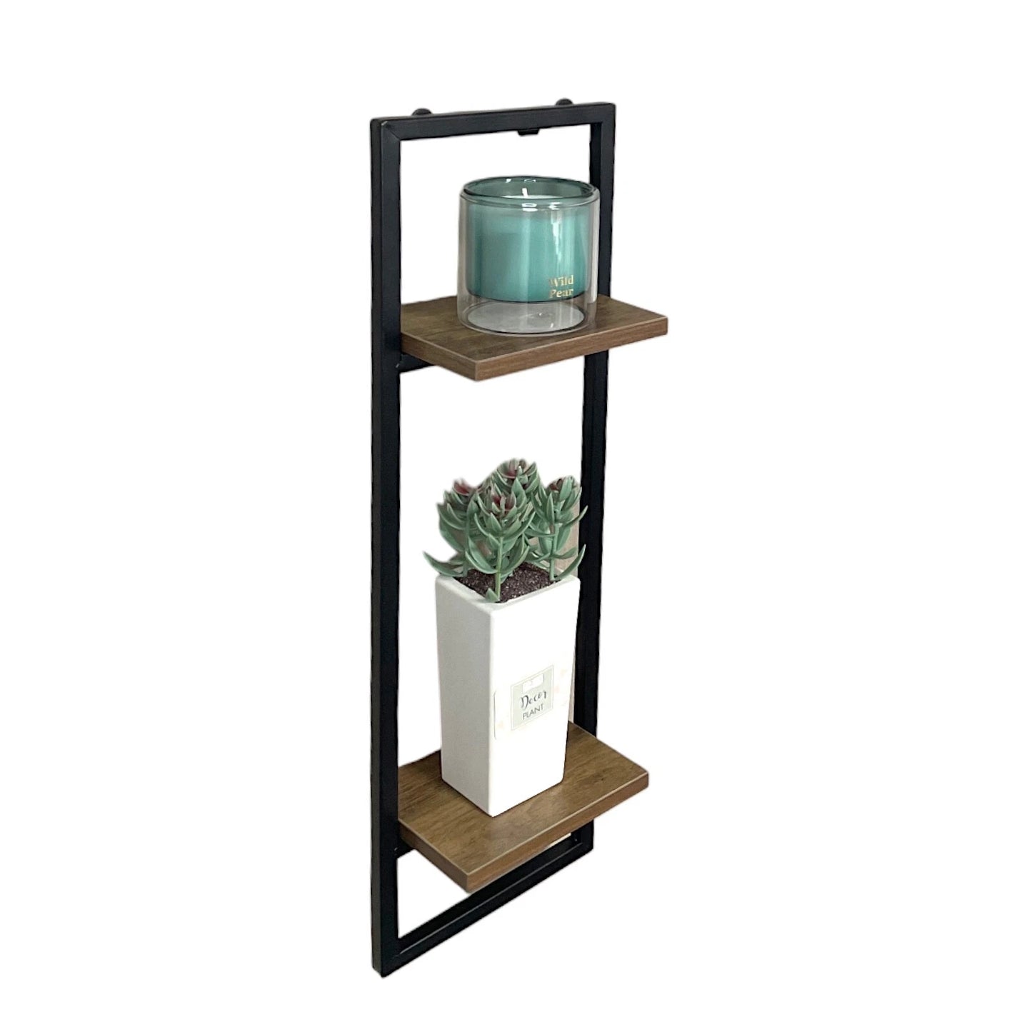 2 Tier Shelf Oak Effects with Black Metal Frame