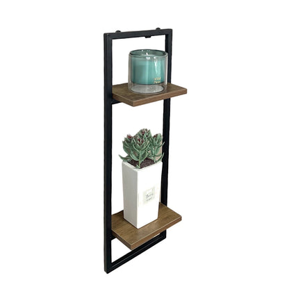 2 Tier Shelf Oak Effects with Black Metal Frame