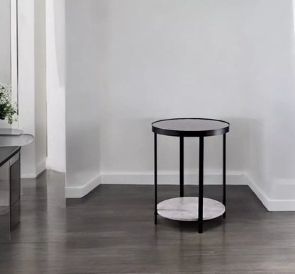 Black Side Table With Dark Mirrored Glass