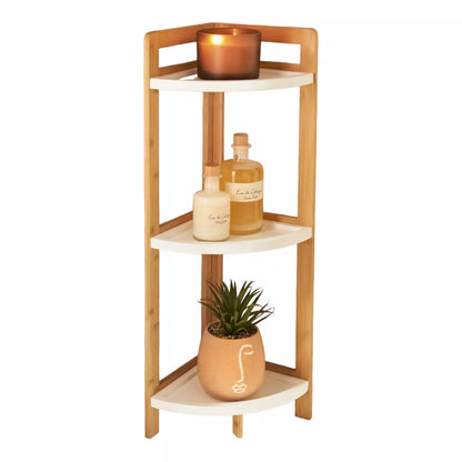 Bathroom Corner Shelf Bamboo &amp; White
