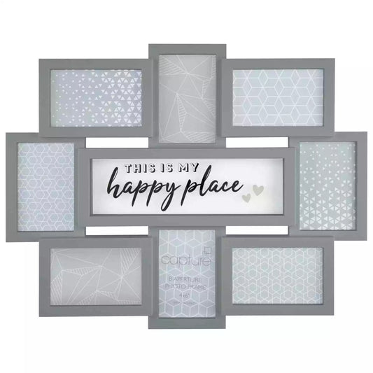 Large multi picture photo frame (Happy Place Grey)