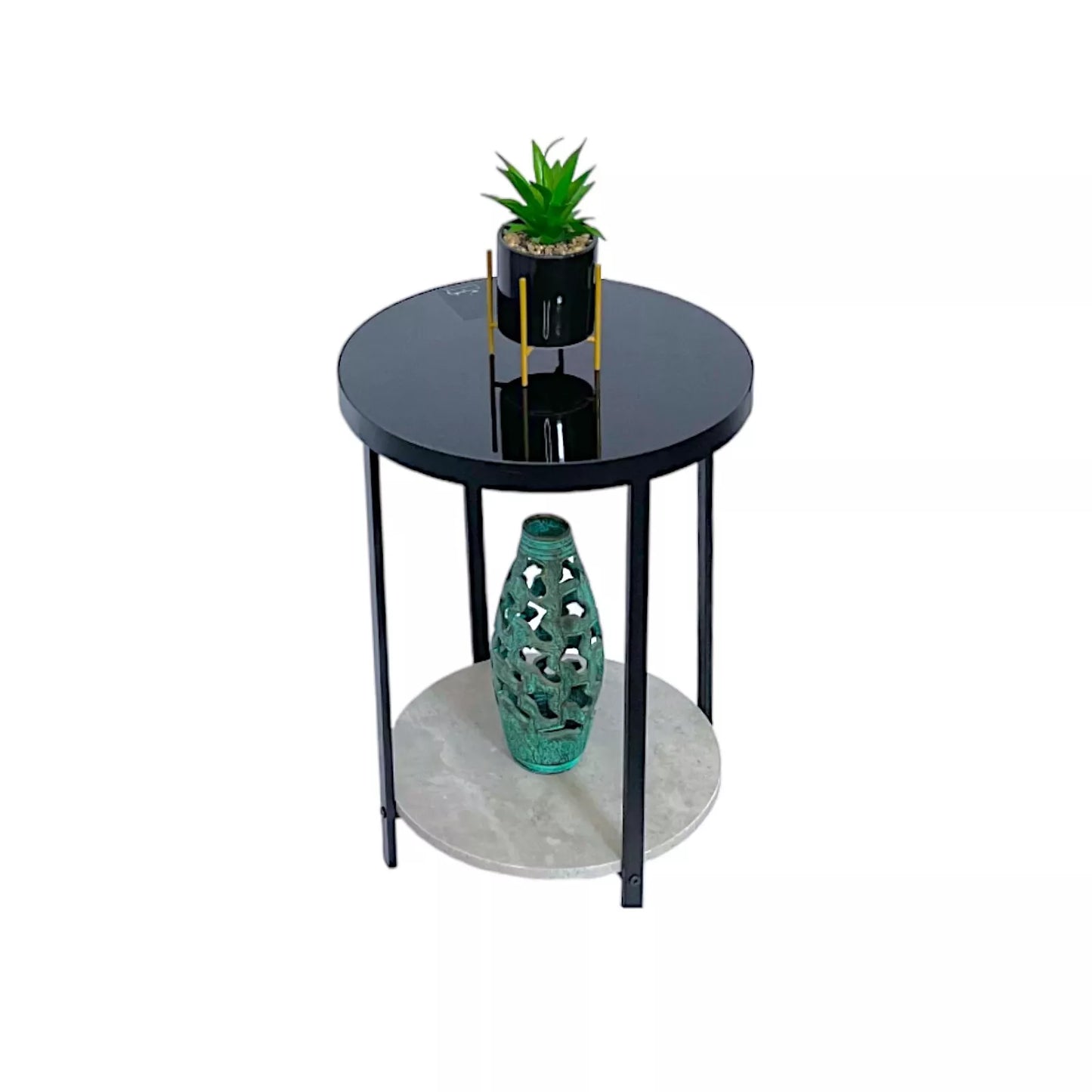 Black Side Table With Dark Mirrored Glass
