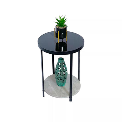 Black Side Table With Dark Mirrored Glass
