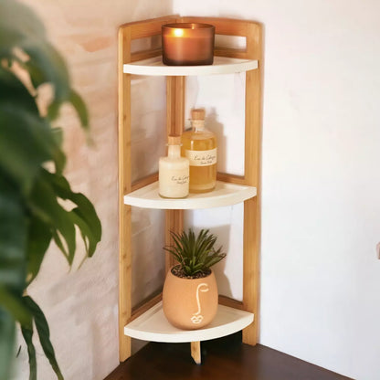 Bathroom Corner Shelf Bamboo &amp; White