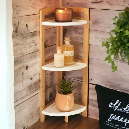 Bathroom Corner Shelf Bamboo &amp; White