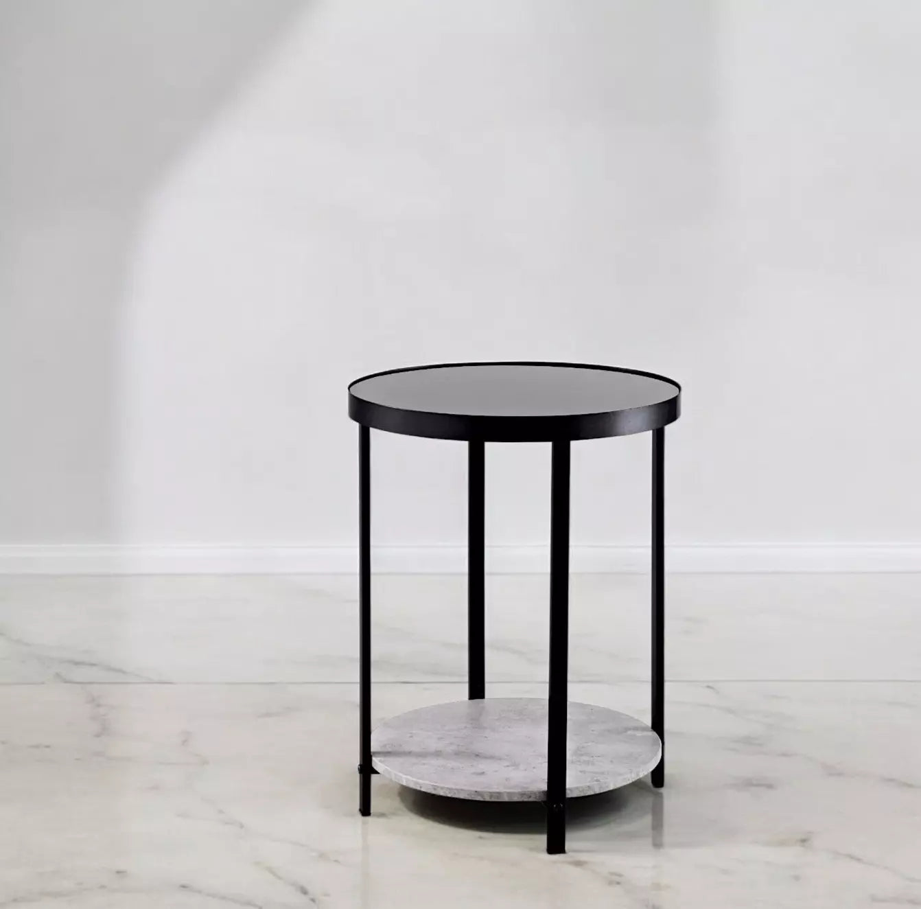 Black Side Table With Dark Mirrored Glass