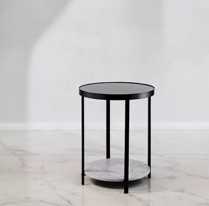 Black Side Table With Dark Mirrored Glass