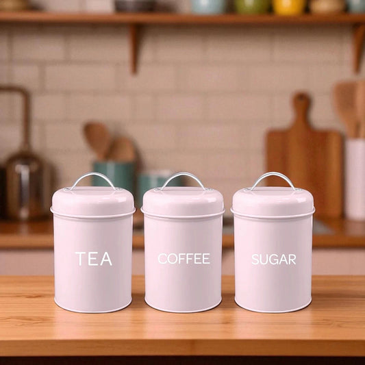 Set of 3 Canister Tea Coffee Sugar (Pink)