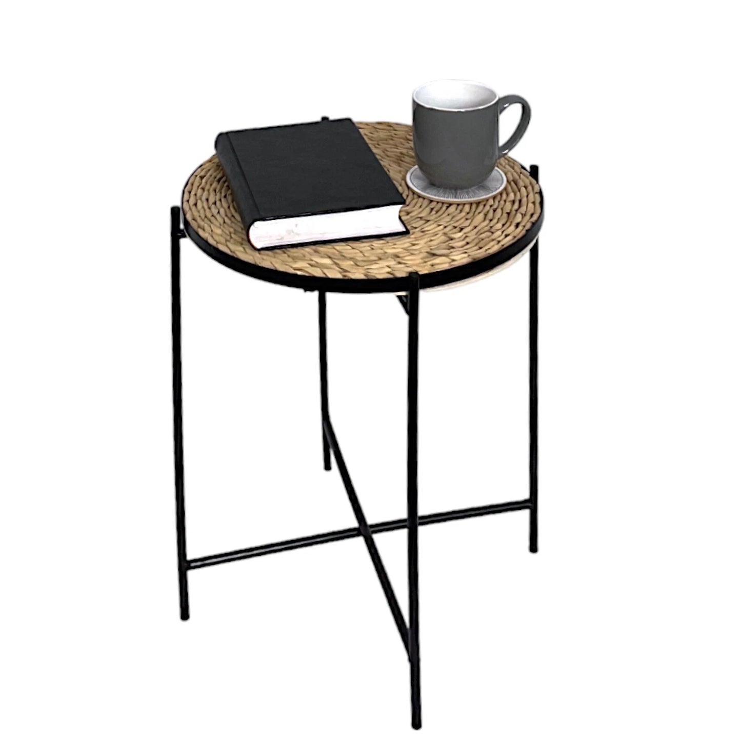 Rattan Design Metal Side Coffee Tray Table