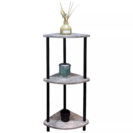 3 Tier Grey Marble Effect Corner Shelves