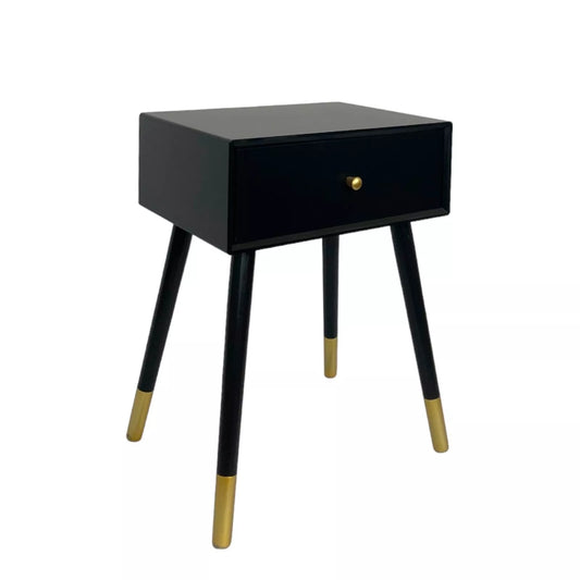 Side Table / Bedside Table Black & Gold Wooden