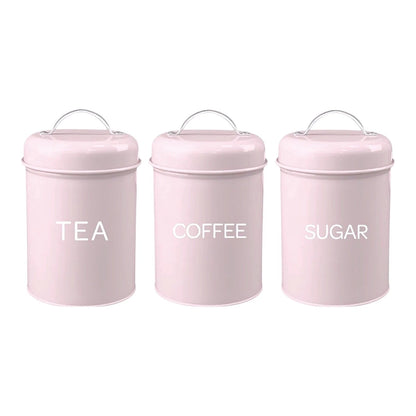 Set of 3 Canister Tea Coffee Sugar (Pink)