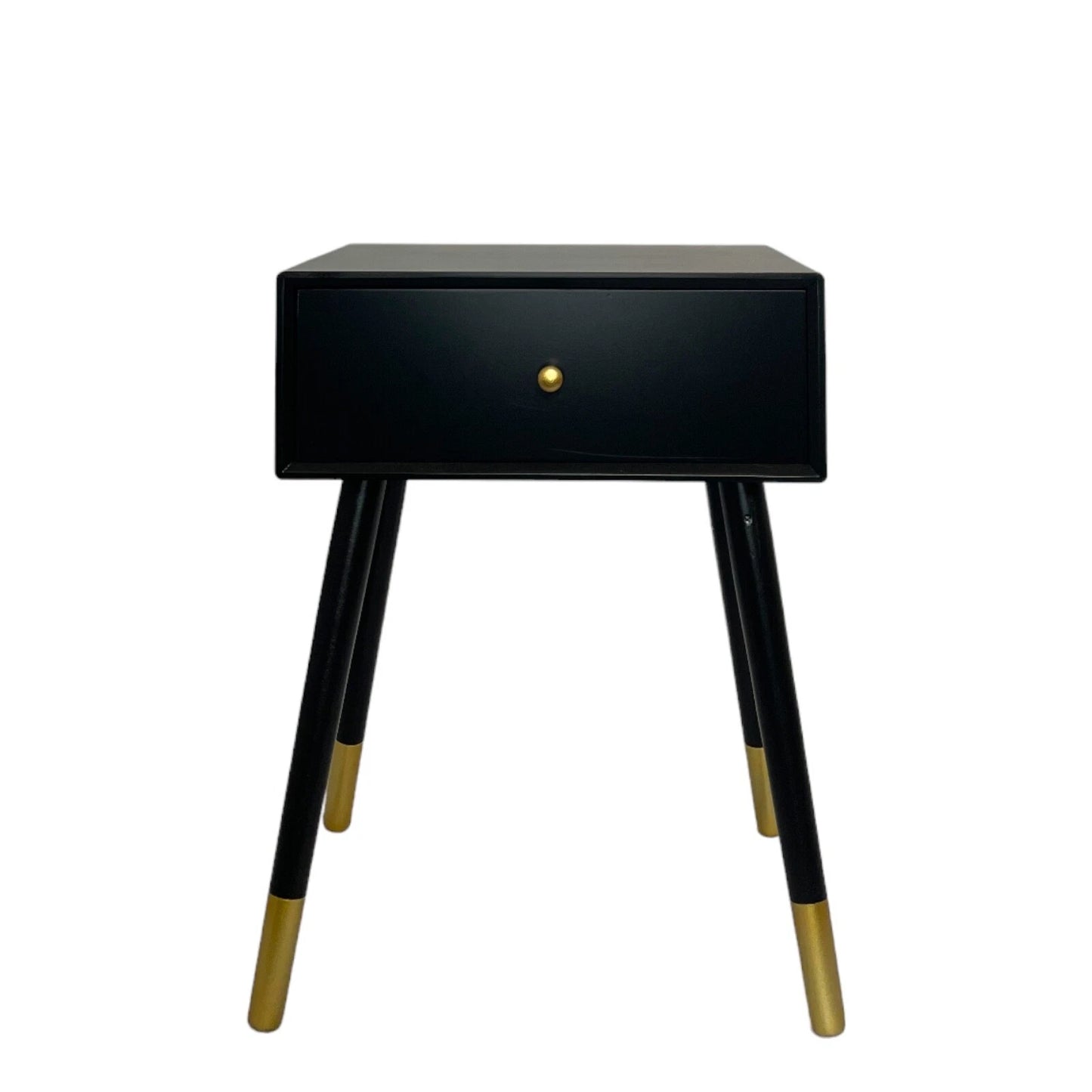 Side Table / Bedside Table Black & Gold Wooden