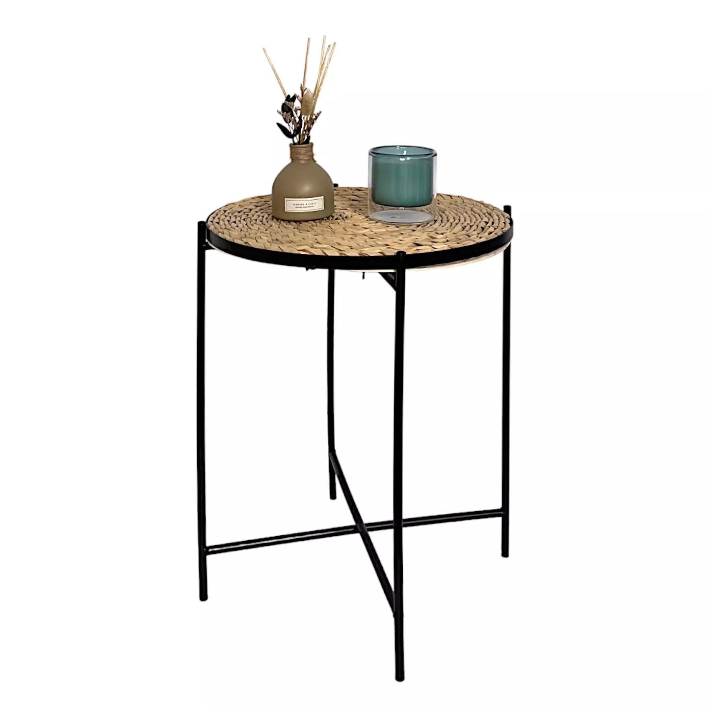 Rattan Design Metal Side Coffee Tray Table