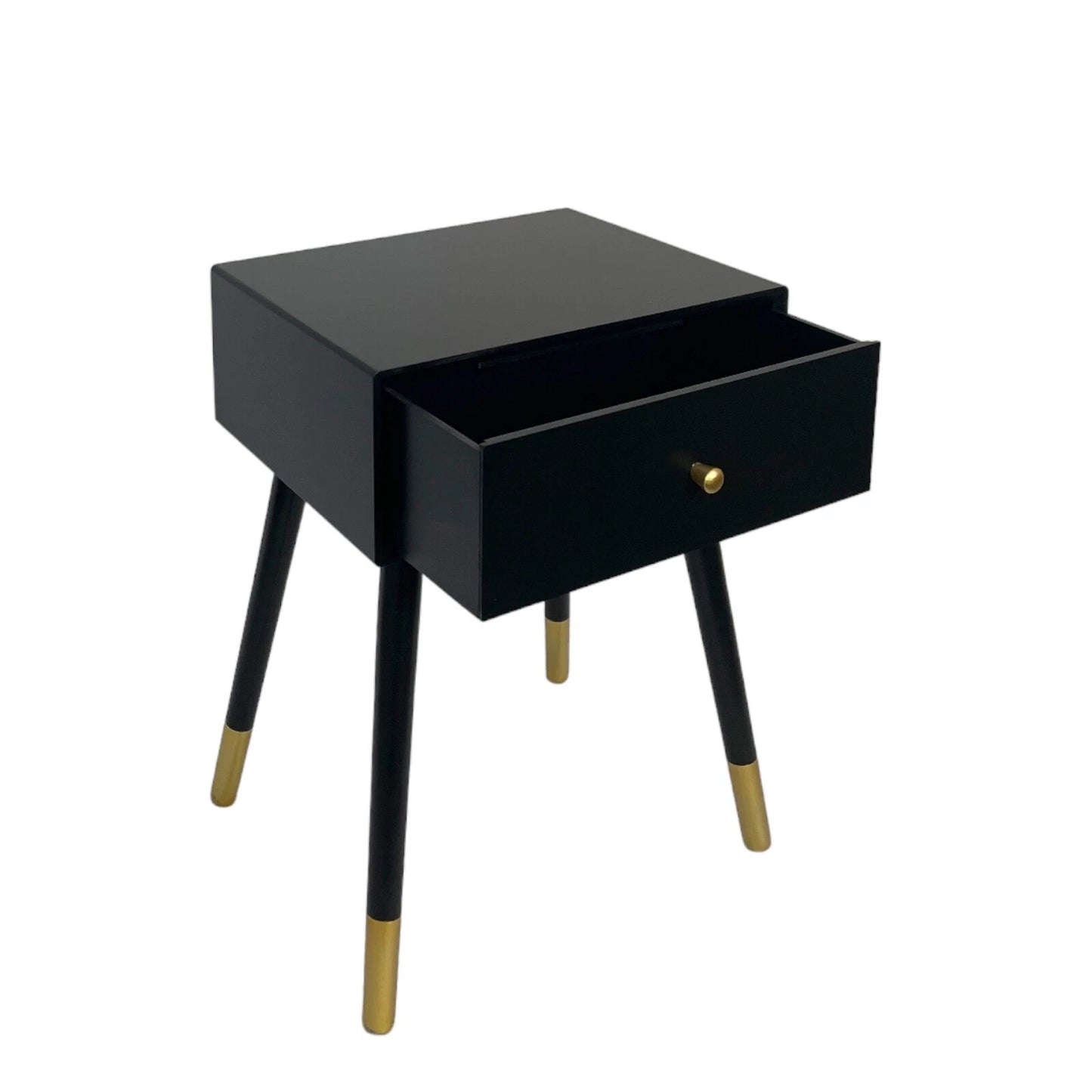 Side Table / Bedside Table Black & Gold Wooden
