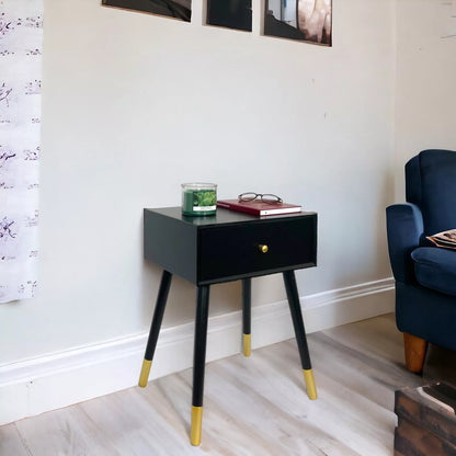 Side Table / Bedside Table Black & Gold Wooden
