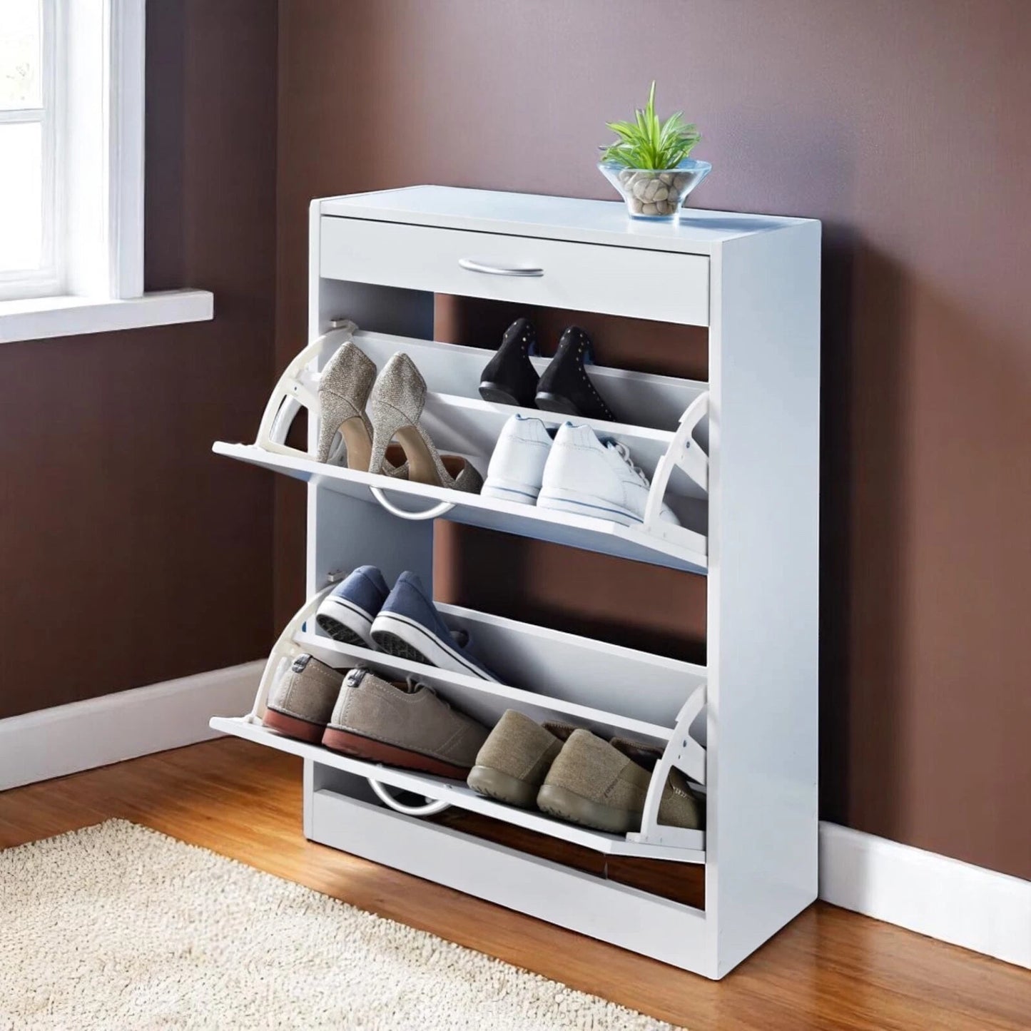 Shoe Storage Cabinet Cupboard 2 Cabinet with 1 Drawer