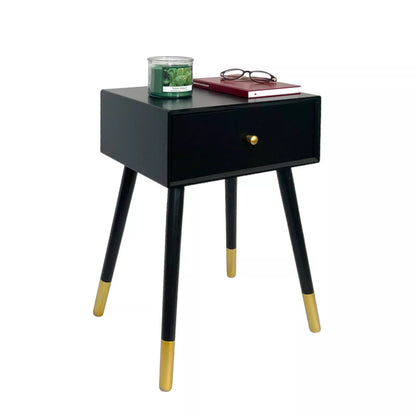 Side Table / Bedside Table Black & Gold Wooden