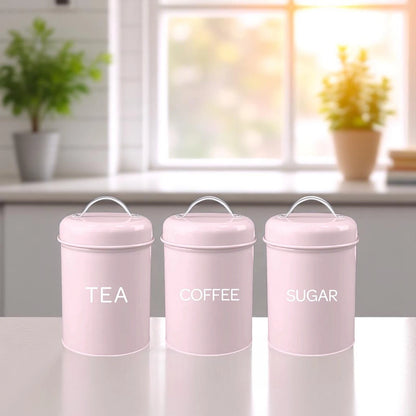 Set of 3 Canister Tea Coffee Sugar (Pink)