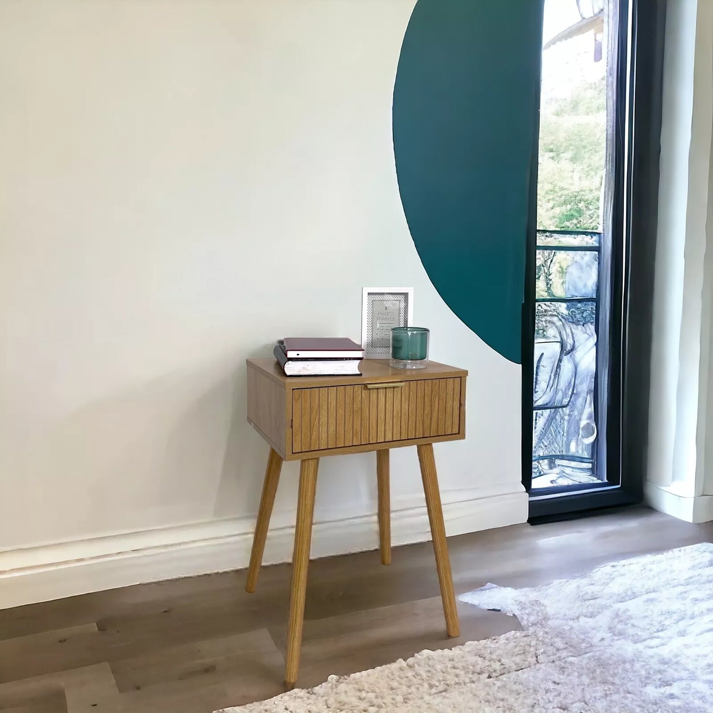 Oak Bedside Table With 1 Drawer Wooden Legs