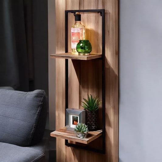 Narrow 2 Tier Shelf Black Metal Frame