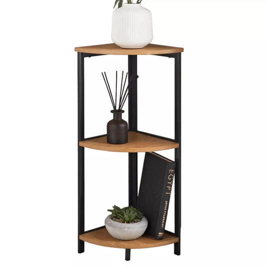 3 Tier Oak Effect Corner Table