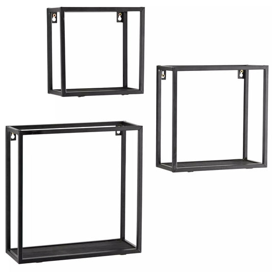 Black Metal Floating Wall Shelf Set of 3