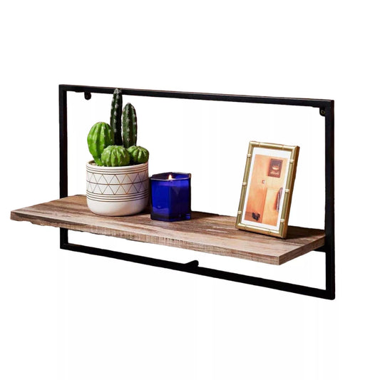 Wide Shelf Black Metal Frame With Wooden Shelf