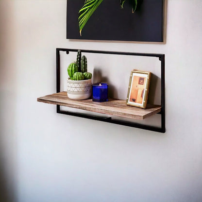 Wide Shelf Black Metal Frame With Wooden Shelf