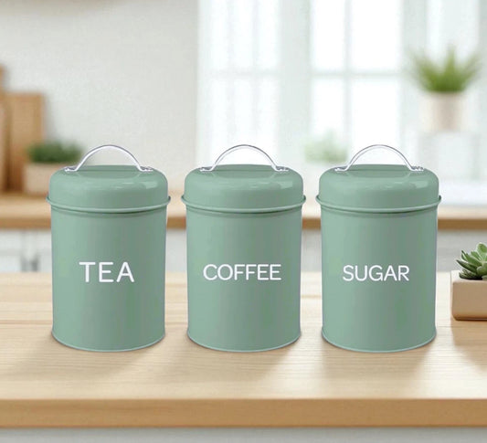 Set of 3 Canister Tea Coffee Sugar (Green)