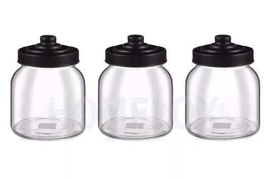 Set Of 3 Glass Tea Coffee Sugar Jars