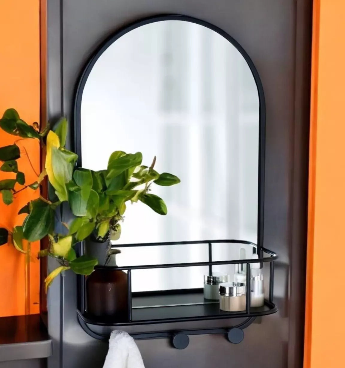 Bathroom Mirror with Metal Shelf
