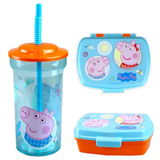 Kids Sandwich Box and Straw Tumbler Set - Peppa Pig